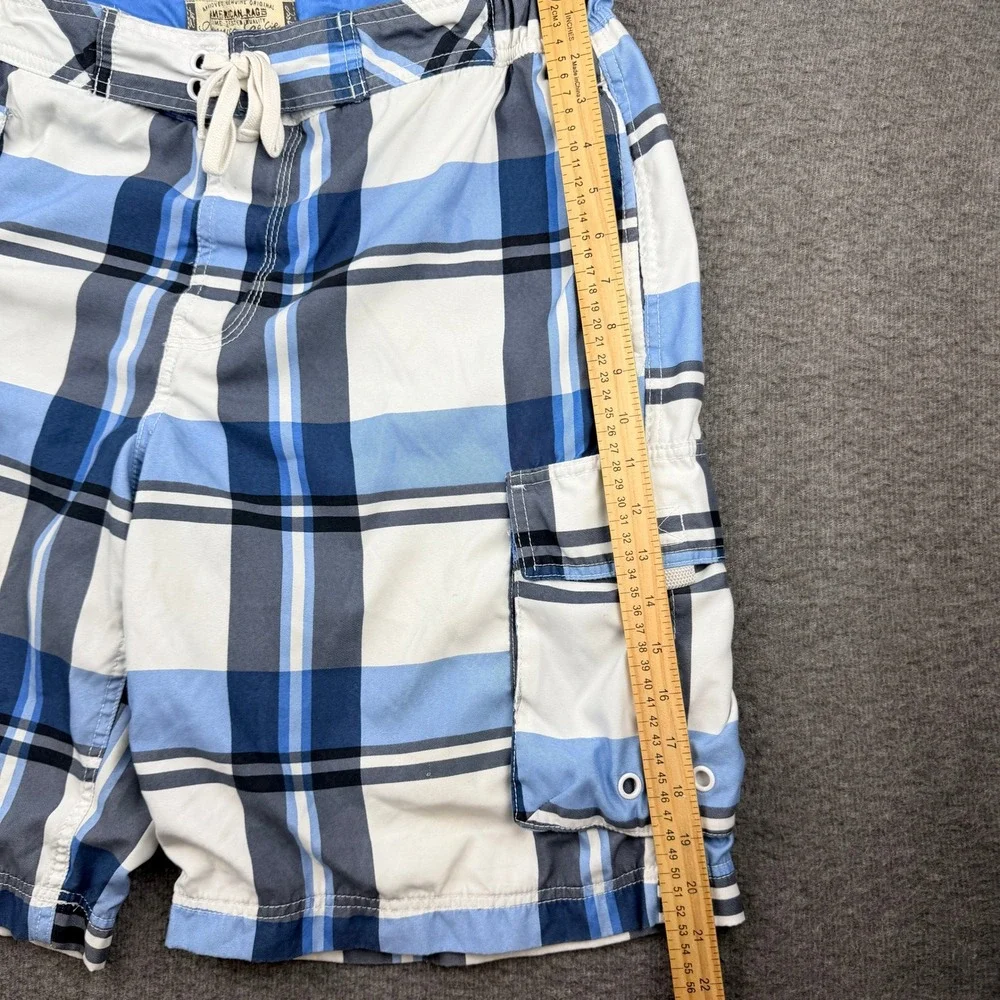 American Rag Men's L Large Blue‎ Plaid Cargo Board Shorts Swim Trunks